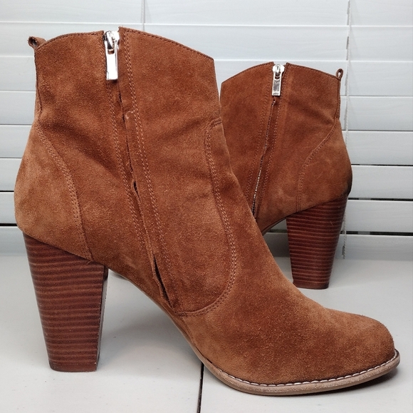 Joie Dalton Brown Suede Zipper Stacked Heel Ankle Booties Sz 11 - Picture 7 of 13